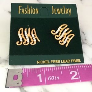 AKA Gold-tone Stud Earrings with Rhinestones